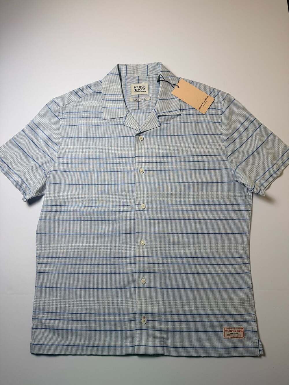 Scotch & Soda Amsterdam Men’s Striped Short Sleeve Camp Collar Button Up Shirt